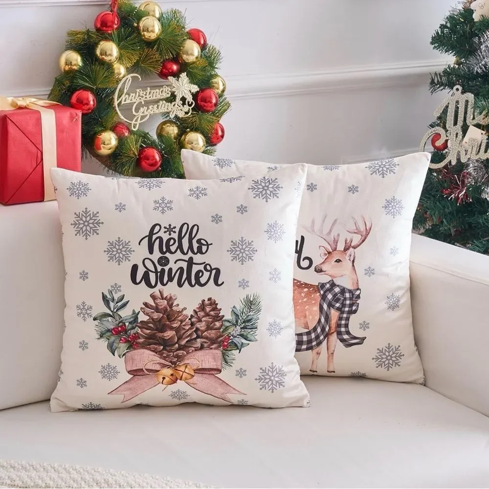 Christmas Throw Pillow Covers 18x18 Set Of 4 Holiday